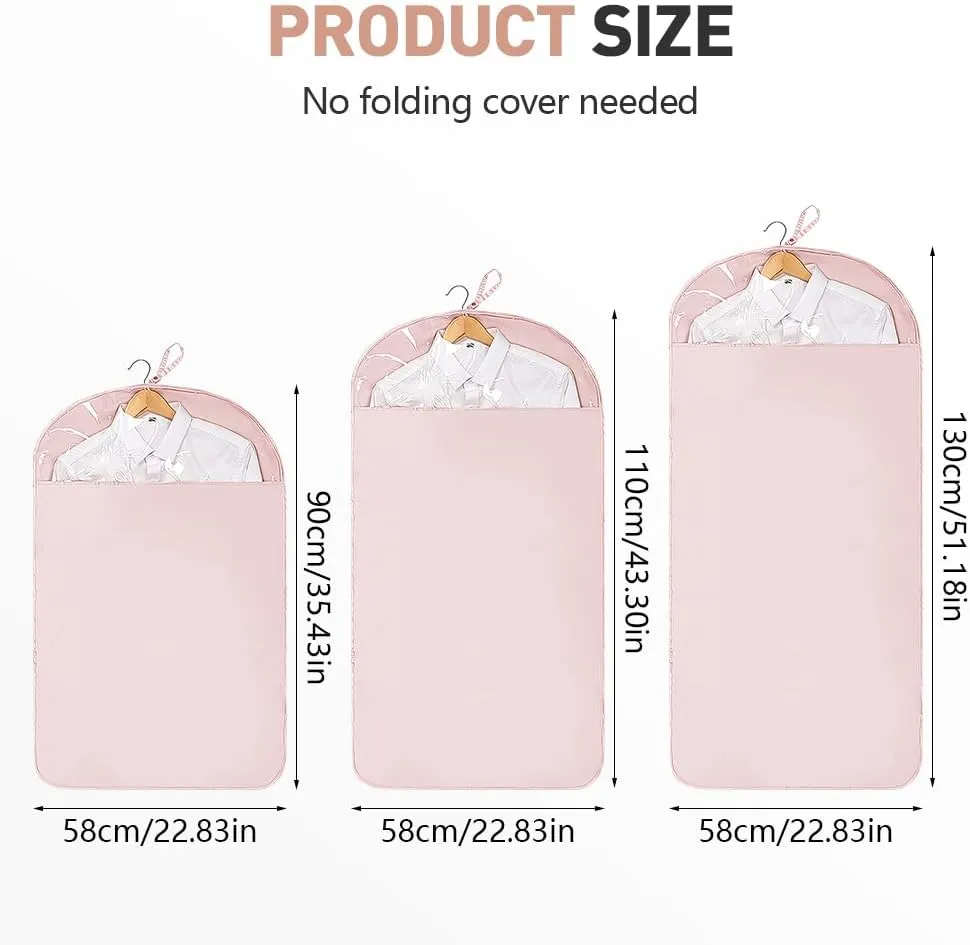 Space Saving Hanging Garment Bag with Self Compression Zipper, 2025 New Garment Bag for Hanging Clothes, Large-Capacity Down Coat storage Protector with Transparent Window (Pink, Short)