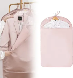 Space Saving Hanging Garment Bag with Self Compression Zipper, 2025 New Garment Bag for Hanging Clothes, Large-Capacity Down Coat storage Protector with Transparent Window (Pink, Short)