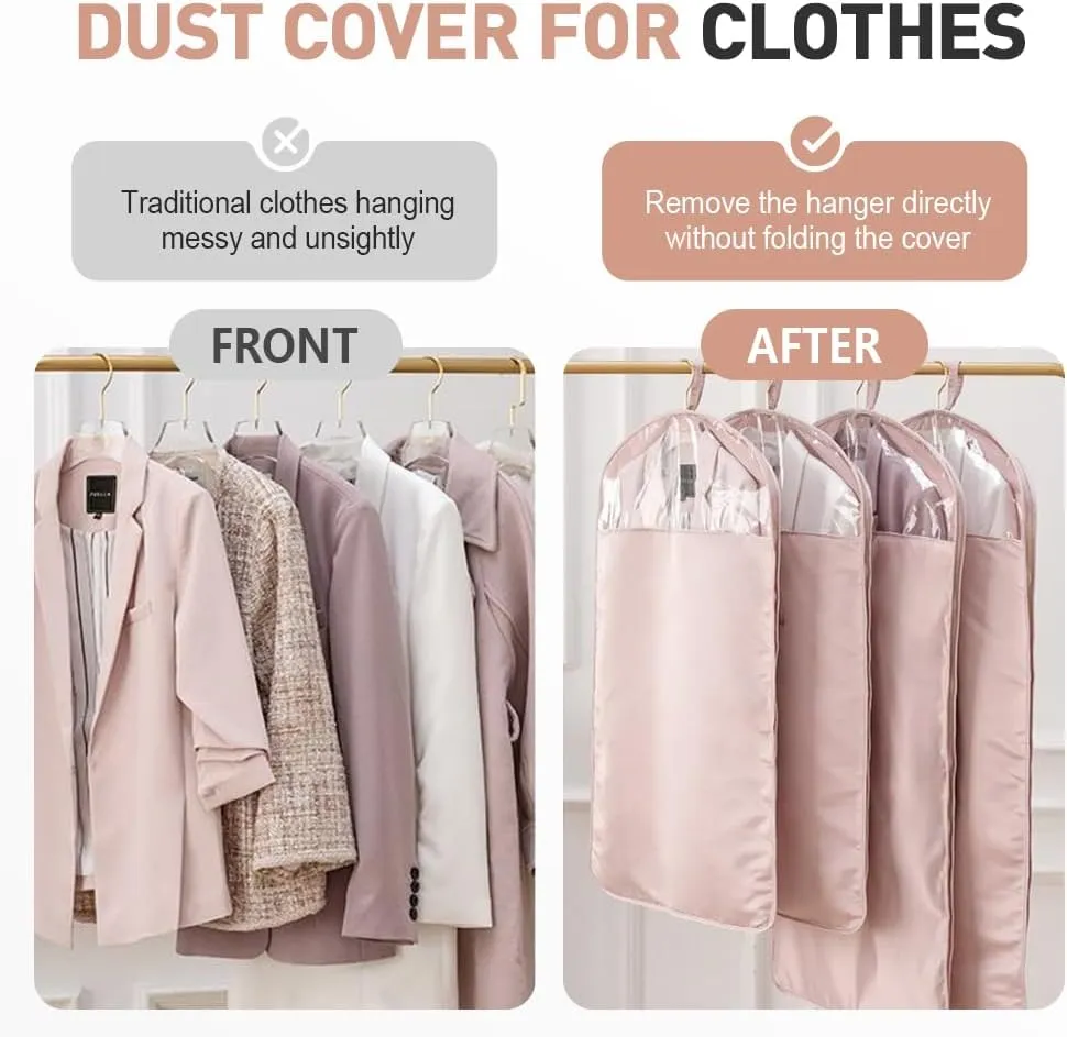 Space Saving Hanging Garment Bag with Self Compression Zipper, 2025 New Garment Bag for Hanging Clothes, Large-Capacity Down Coat storage Protector with Transparent Window (Pink, Short)