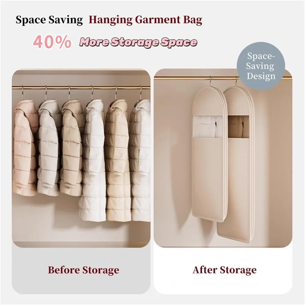 Space Saving Hanging Garment Bag with Self Compression Zipper, Dustproof Clothes Organizers for Down Coats, Winter Jackets(Medium(35"))