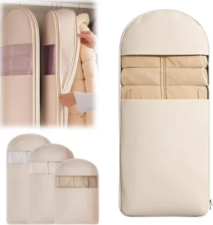 Space Saving Hanging Garment Bag with Self Compression Zipper, Dustproof Clothes Organizers for Down Coats, Winter Jackets(Medium(35"))
