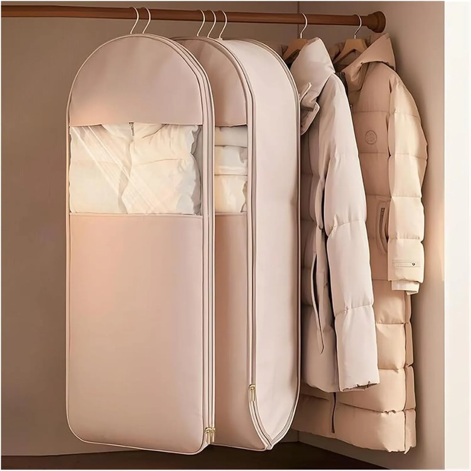 Space Saving Hanging Garment Bag with Self Compression Zipper Space Saver Closet Organizers for Closet Storage(Pink,XL)