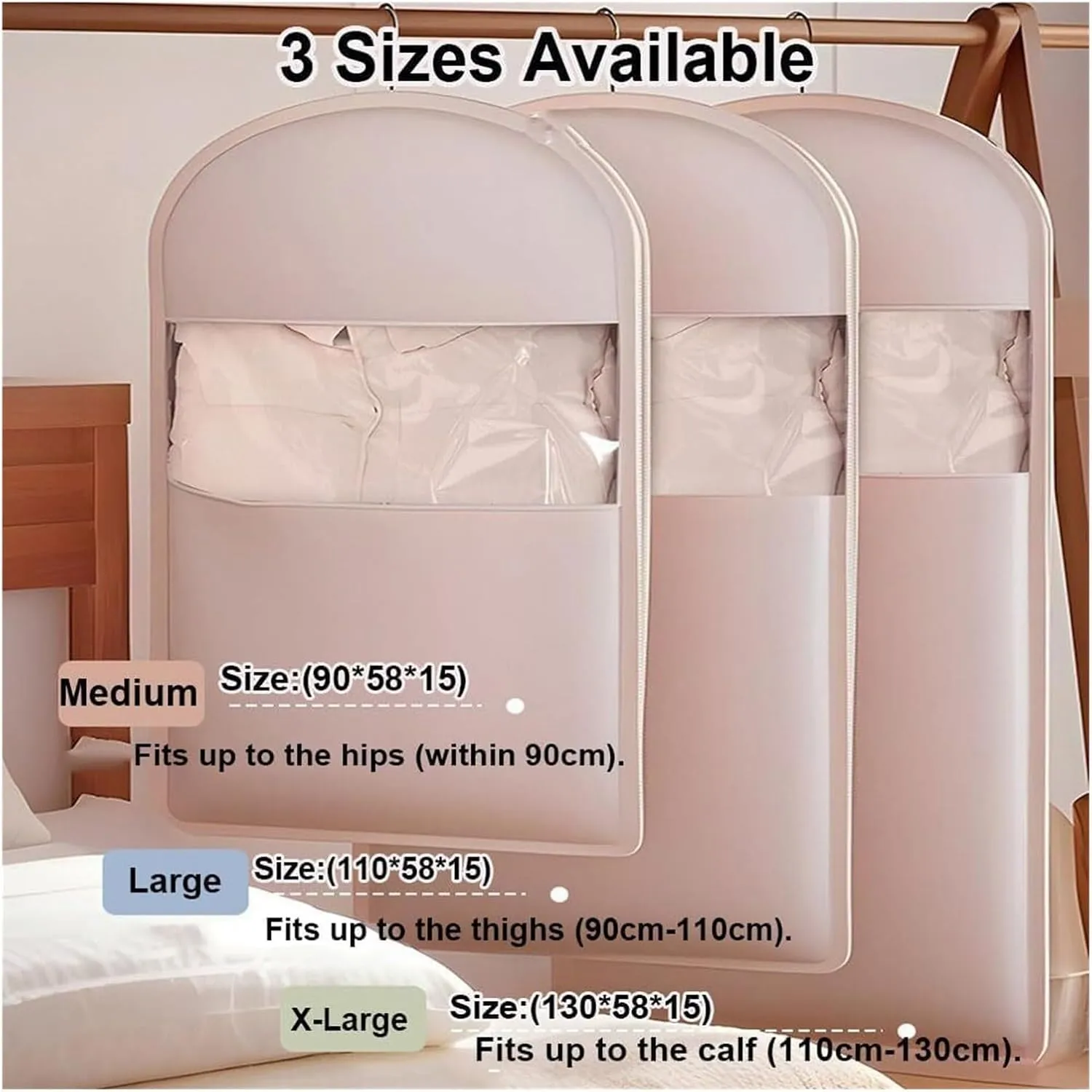 Space Saving Hanging Garment Bag with Self Compression Zipper Space Saver Closet Organizers for Closet Storage(Pink,XL)