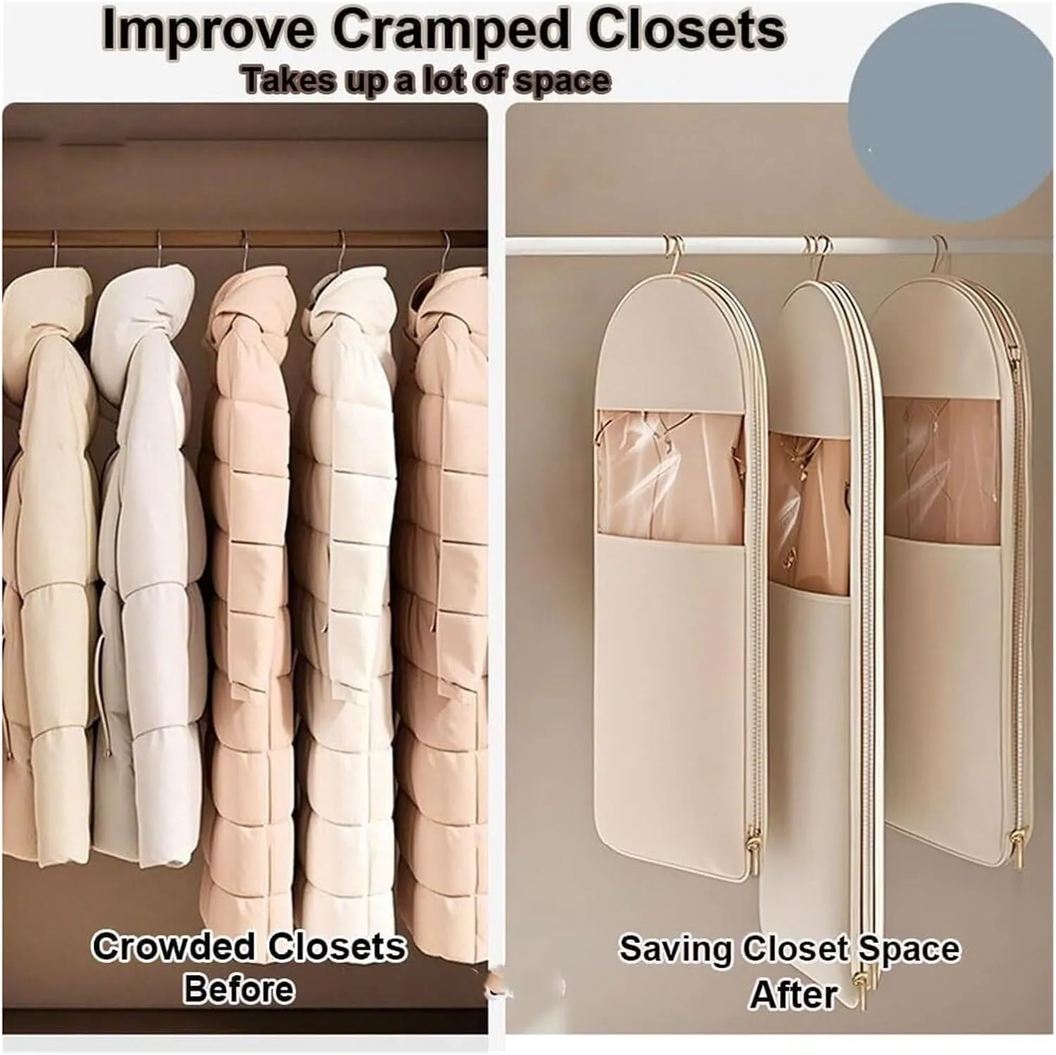 Space Saving Hanging Garment Bag with Self Compression Zipper Space Saver Closet Organizers for Closet Storage(Pink,XL)