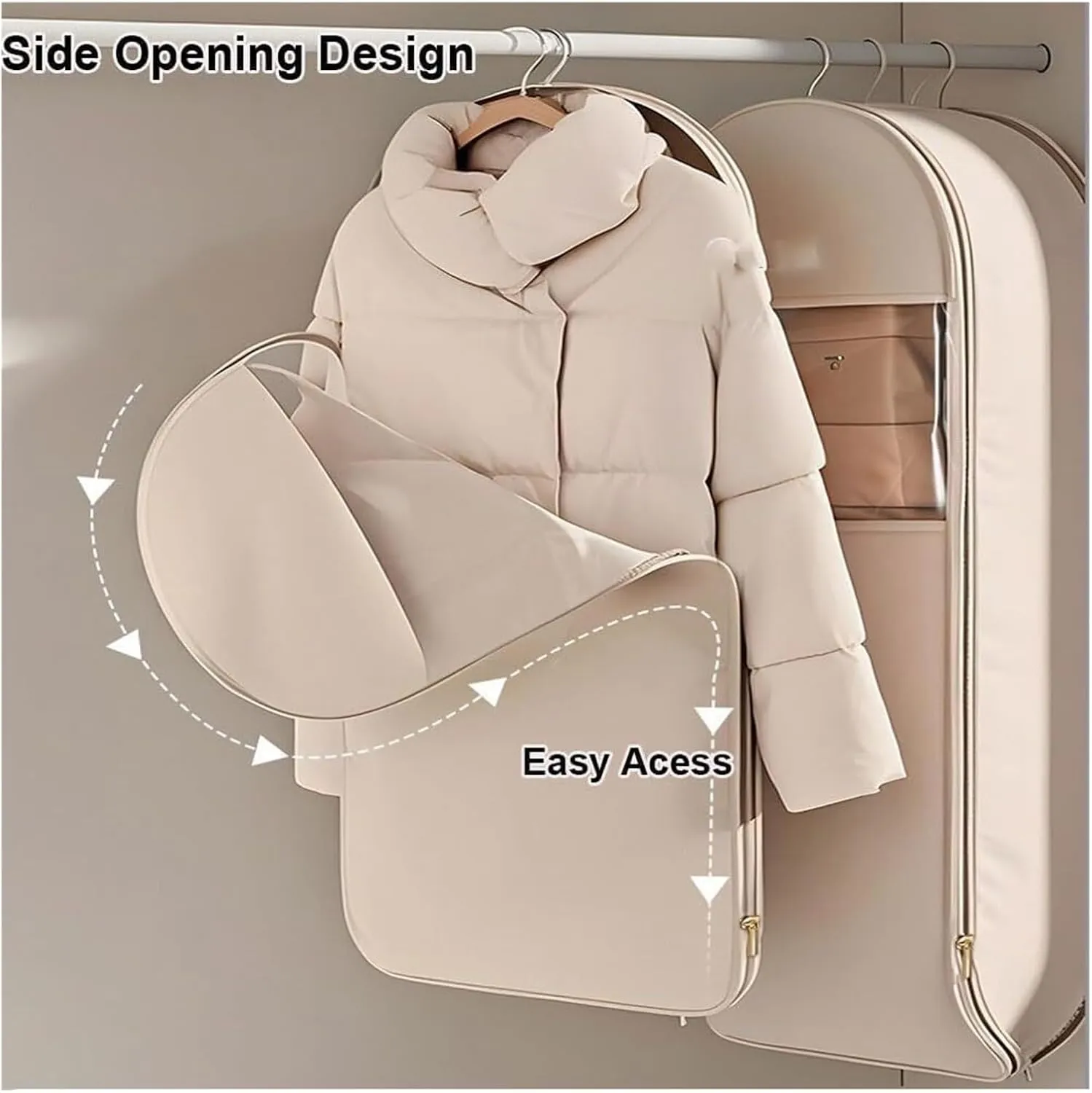 Space Saving Hanging Garment Bag with Self Compression Zipper Space Saver Closet Organizers for Closet Storage(Pink,XL)