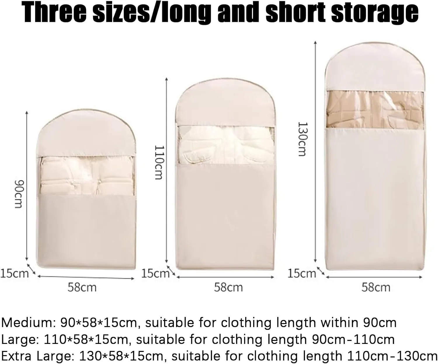 Space Saving Hanging Garment Bag with Self Compression Zipper, Taprinferior Hanging Garment Bag, Large Garment Bags (Beige,M)