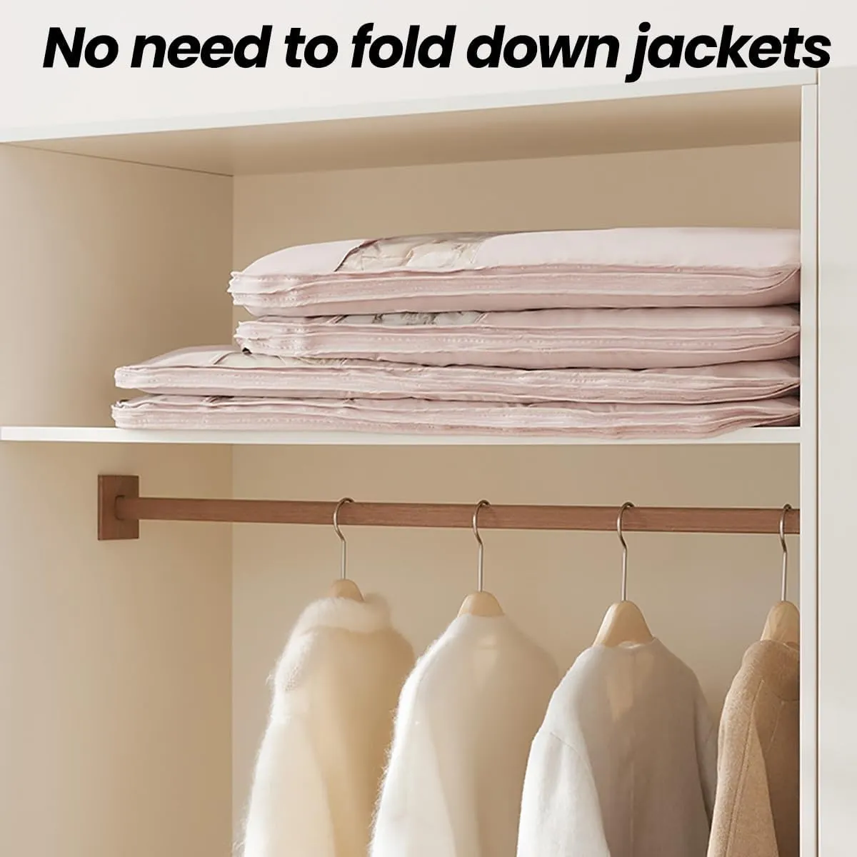 Space Saving Hanging Garment Bag with Self Compression Zipper, Ultra Space Coat Storage Bag Hanging for Moving or Storaging Clothes, Dust Cover Clothes Bags Travel Organizer(Beige,Large)