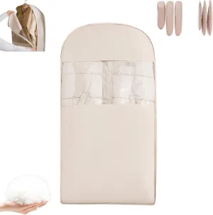 Space Saving Hanging Garment Bag with Self Compression Zipper, Ultra Space Coat Storage Bag Hanging for Moving or Storaging Clothes, Dust Cover Clothes Bags Travel Organizer(Beige,Large)