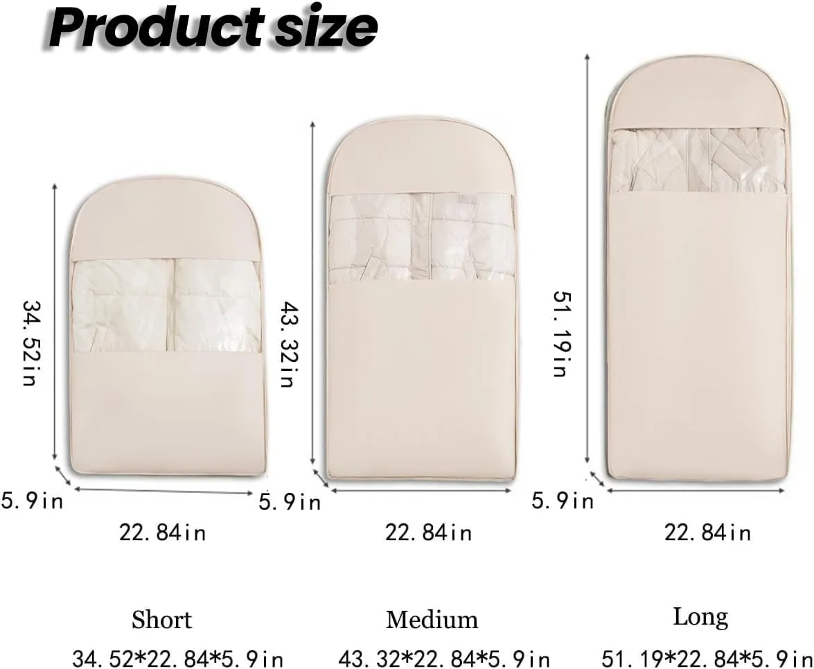 Space Saving Hanging Garment Bag with Self Compression Zipper, Ultra Space Coat Storage Bag Hanging for Moving or Storaging Clothes, Dust Cover Clothes Bags Travel Organizer(Beige,Large)