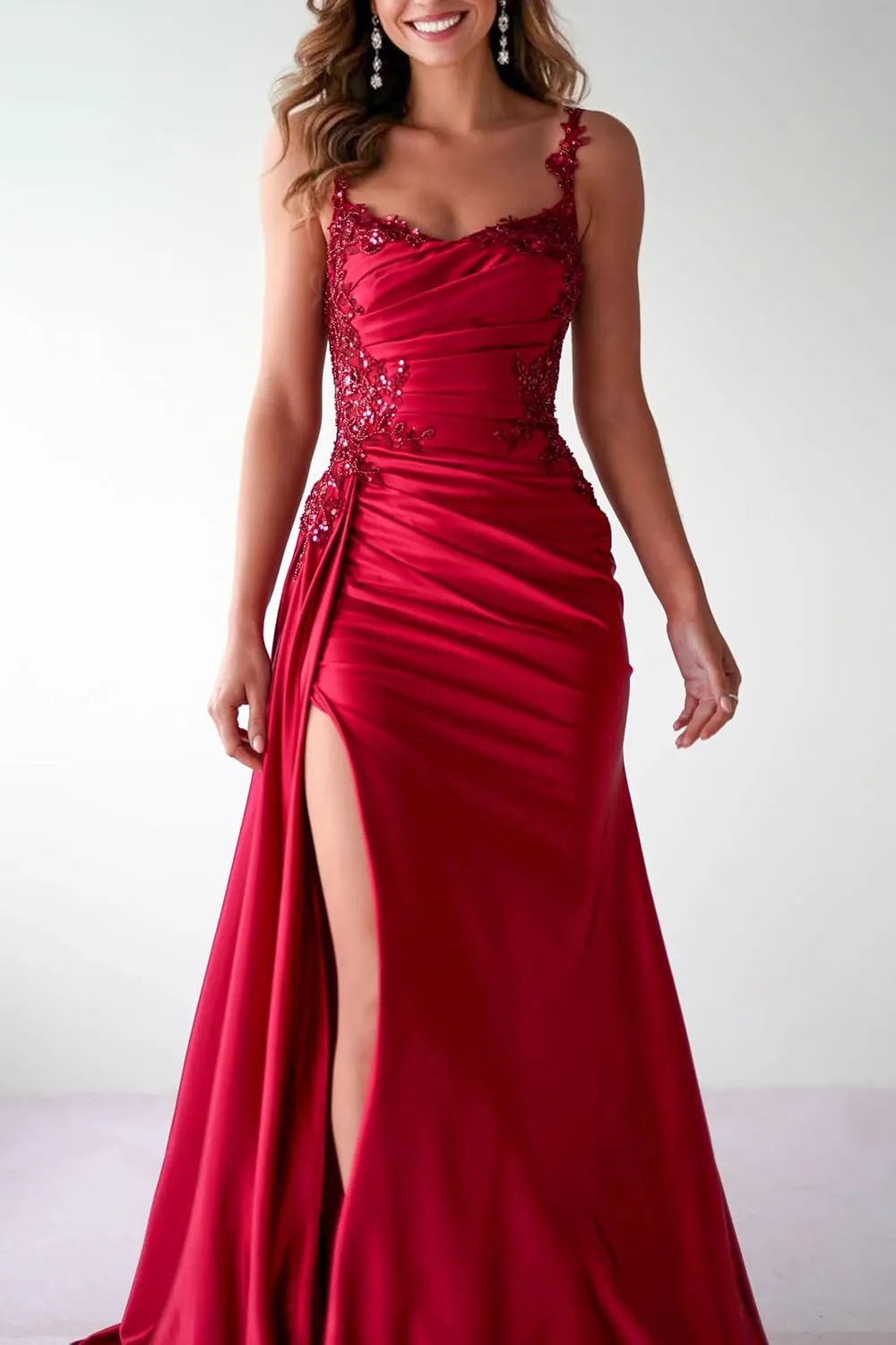 Spaghetti Strap Satin Prom Dress 2025 with Slit Long Mermaid Corset Prom Dresses Formal Evening Dresses for Women