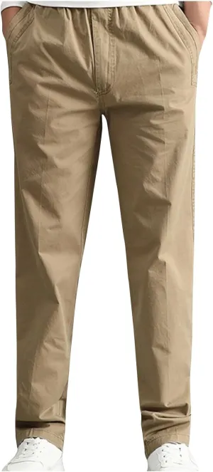 Straight Fit Cargo Pants for Men Big and Tall Elastic Waisted Joggers with Pockets Outdoor Running Hiking Trousers