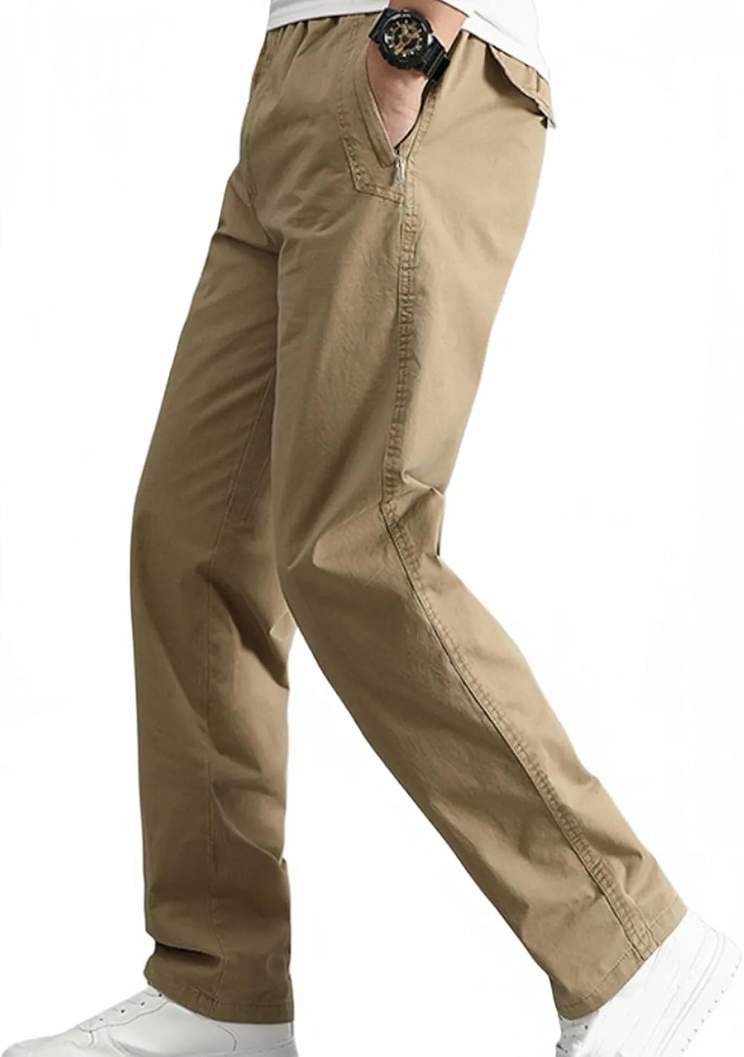 Straight Fit Cargo Pants for Men Big and Tall Elastic Waisted Joggers with Pockets Outdoor Running Hiking Trousers