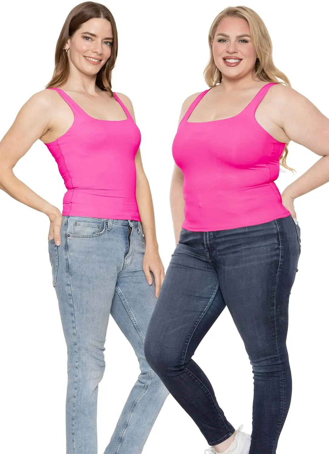 STRETCH IS COMFORT Women's and Plus Double Layered Crop Mid Length Tank Top | Everyday Compression Shapewear | S-5XL