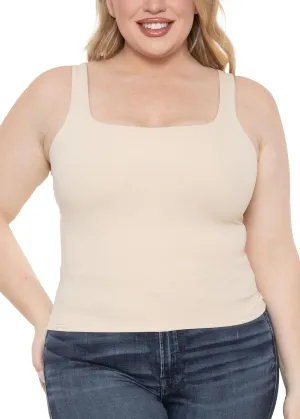 STRETCH IS COMFORT Women's and Plus Double Layered Crop Mid Length Tank Top | Everyday Compression Shapewear | S-5XL
