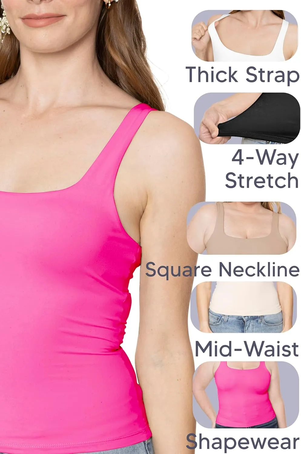 STRETCH IS COMFORT Women's and Plus Double Layered Crop Mid Length Tank Top | Everyday Compression Shapewear | S-5XL