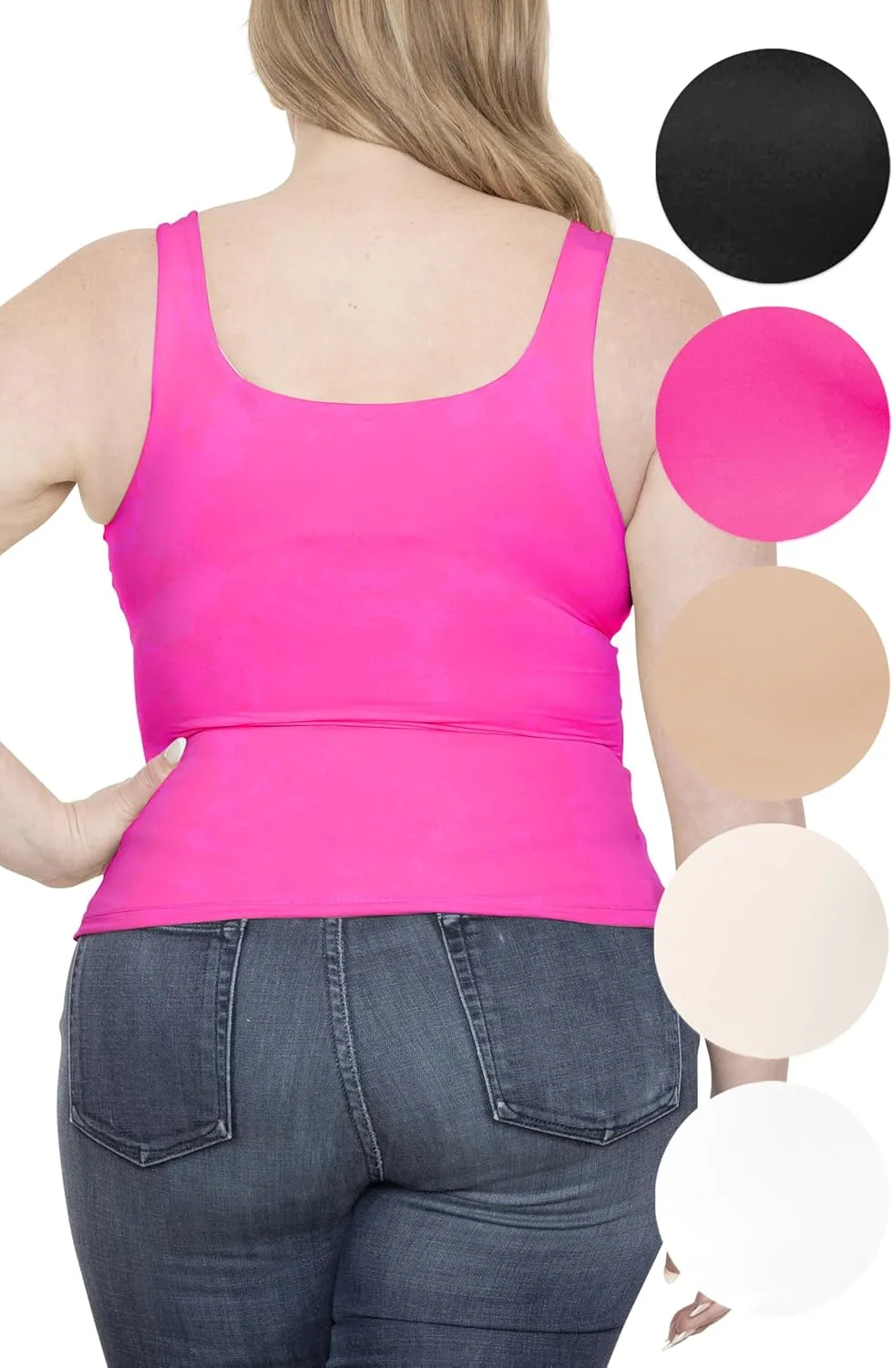 STRETCH IS COMFORT Women's and Plus Double Layered Crop Mid Length Tank Top | Everyday Compression Shapewear | S-5XL
