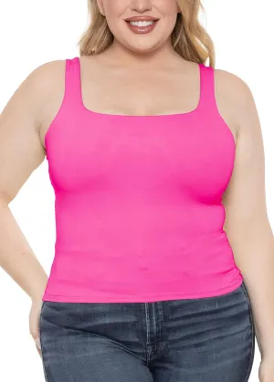 STRETCH IS COMFORT Women's and Plus Double Layered Crop Mid Length Tank Top | Everyday Compression Shapewear | S-5XL