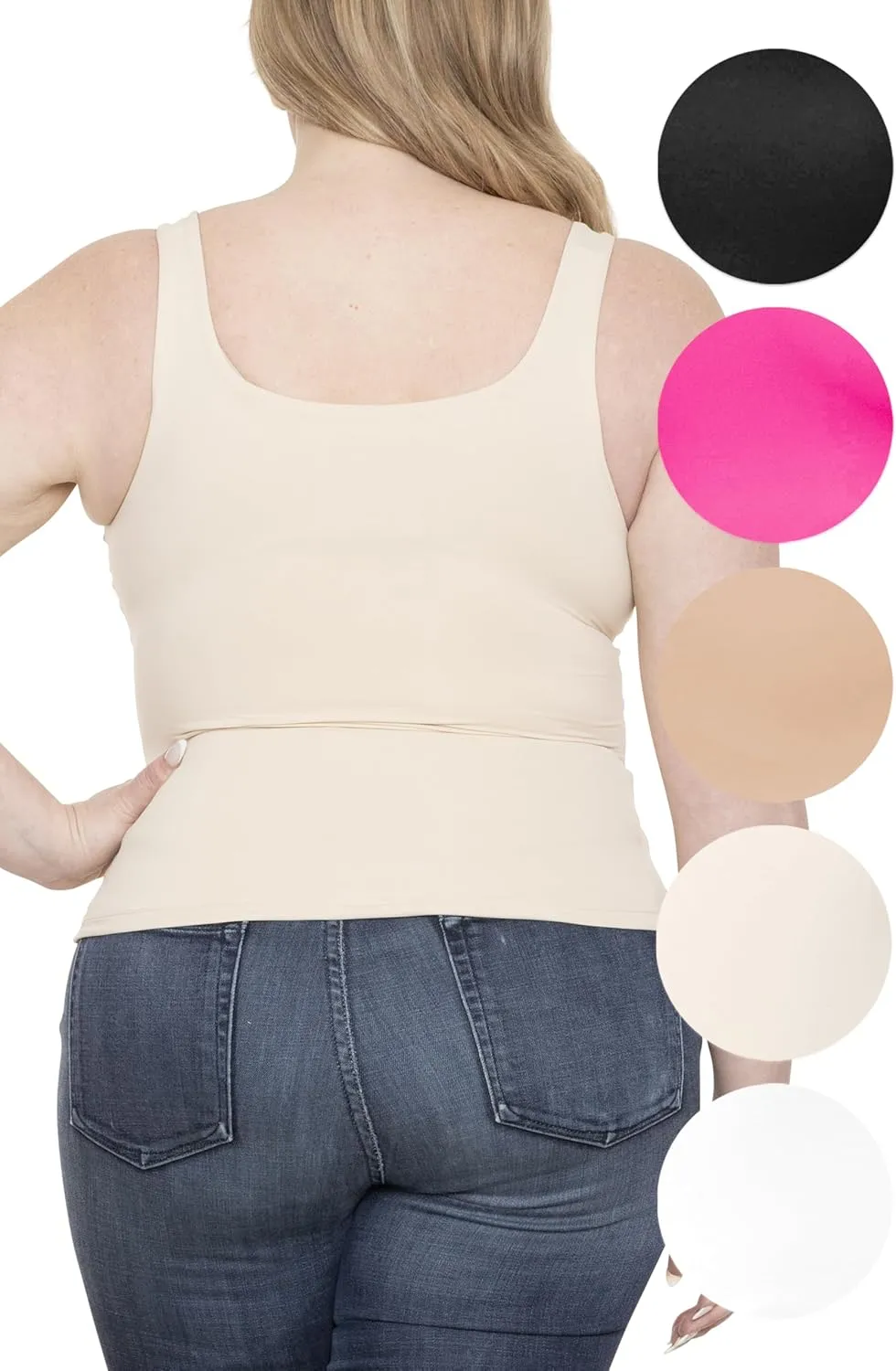 STRETCH IS COMFORT Women's and Plus Double Layered Crop Mid Length Tank Top | Everyday Compression Shapewear | S-5XL