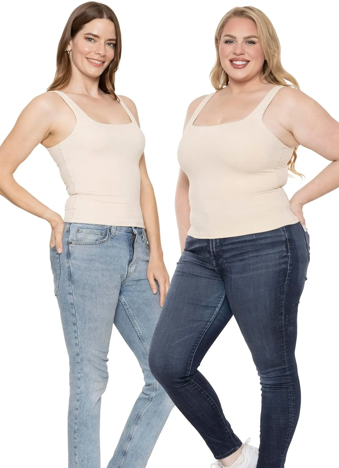 STRETCH IS COMFORT Women's and Plus Double Layered Crop Mid Length Tank Top | Everyday Compression Shapewear | S-5XL
