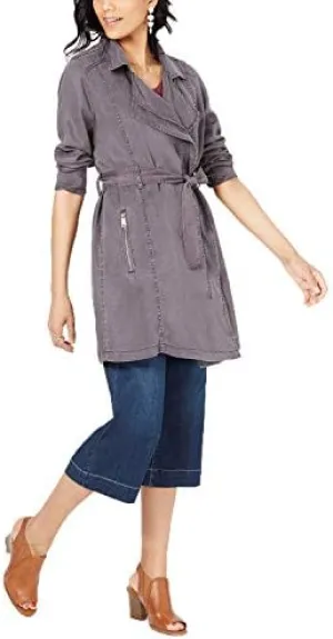 Style & Co. Draped Trench Coat Dark Coal L