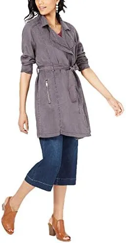 Style & Co. Draped Trench Coat Dark Coal L