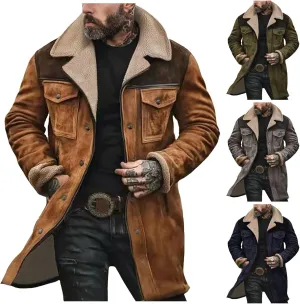 Suede Jacket Men, Men's Vintage Suede Jacket Plush Collar Coats Faux Leather Jacket Men Zip Up Motorcycle Jacket Coat