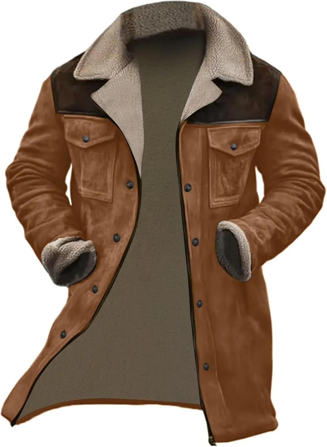 Suede Jacket Men, Men's Vintage Suede Jacket Plush Collar Coats Faux Leather Jacket Men Zip Up Motorcycle Jacket Coat