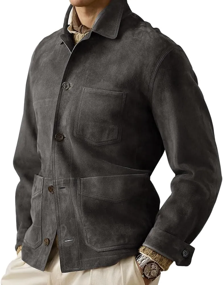 Suede Leather Jacket Men  Real Lambskin Suede Casual Leather Jackets For Men - Mens Suede Jacket