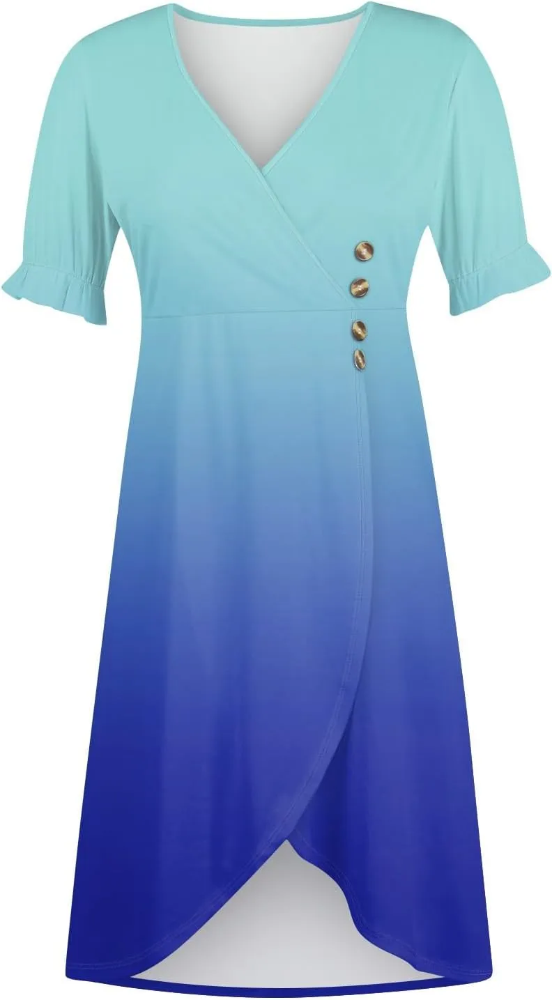 Summer Dresses for Women 2024 Wrap V Neck Short Sleeves Maxi Dresses Casual Floral Boho Flowy Beach Dresses