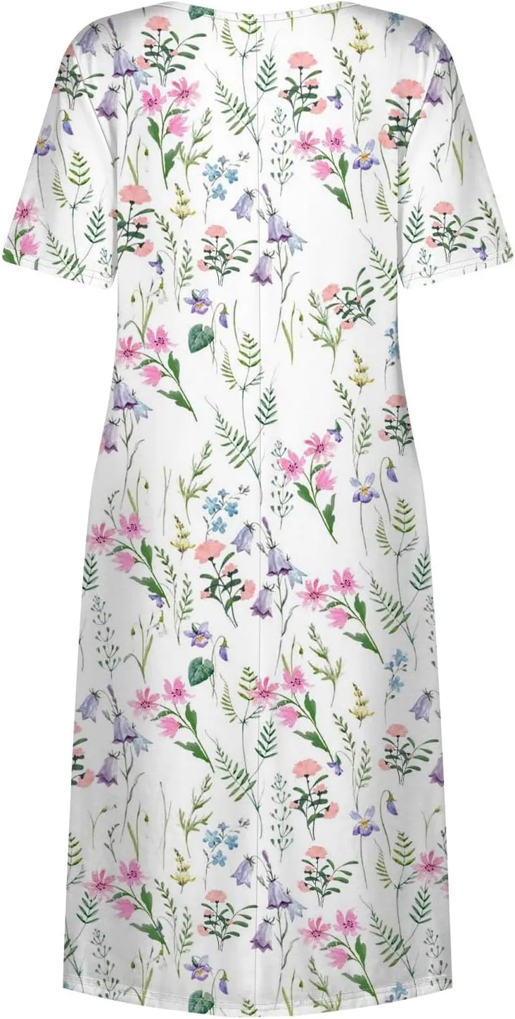 Summer Dresses for Women 2025 Casual Short Sleeve Scoop Neck Cozy Swing Beach Boho Tshirt Dress with Pockets