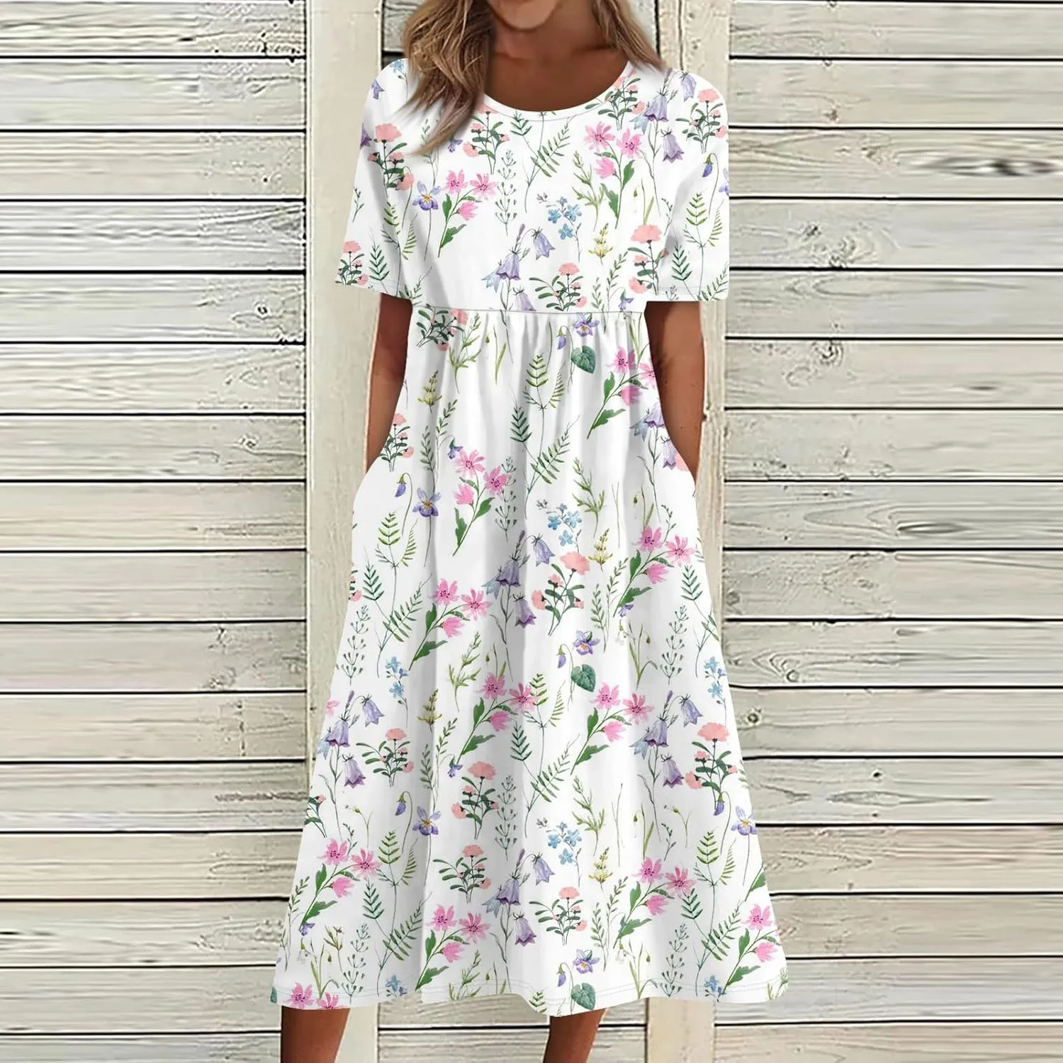 Summer Dresses for Women 2025 Casual Short Sleeve Scoop Neck Cozy Swing Beach Boho Tshirt Dress with Pockets