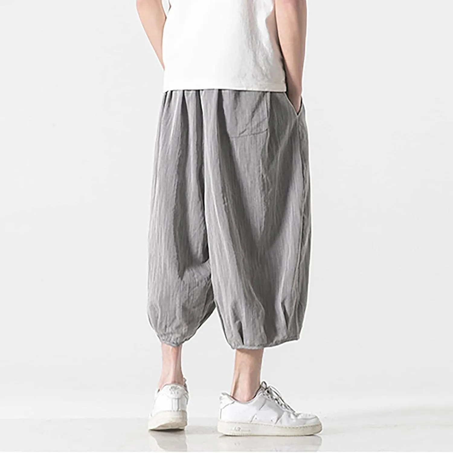 Summer Loose Fit Casual Capri Harem Pants Elastic Waist Wide Leg Baggy Long Shorts Yoga Hippie Slacks Trousers with Pockets
