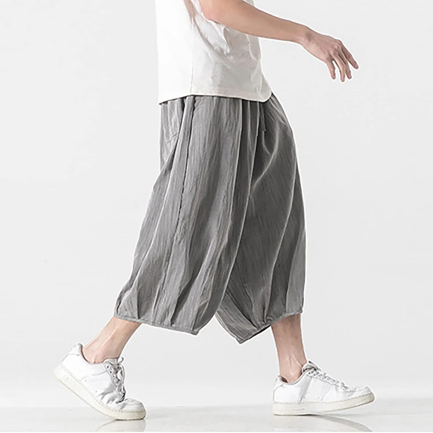 Summer Loose Fit Casual Capri Harem Pants Elastic Waist Wide Leg Baggy Long Shorts Yoga Hippie Slacks Trousers with Pockets