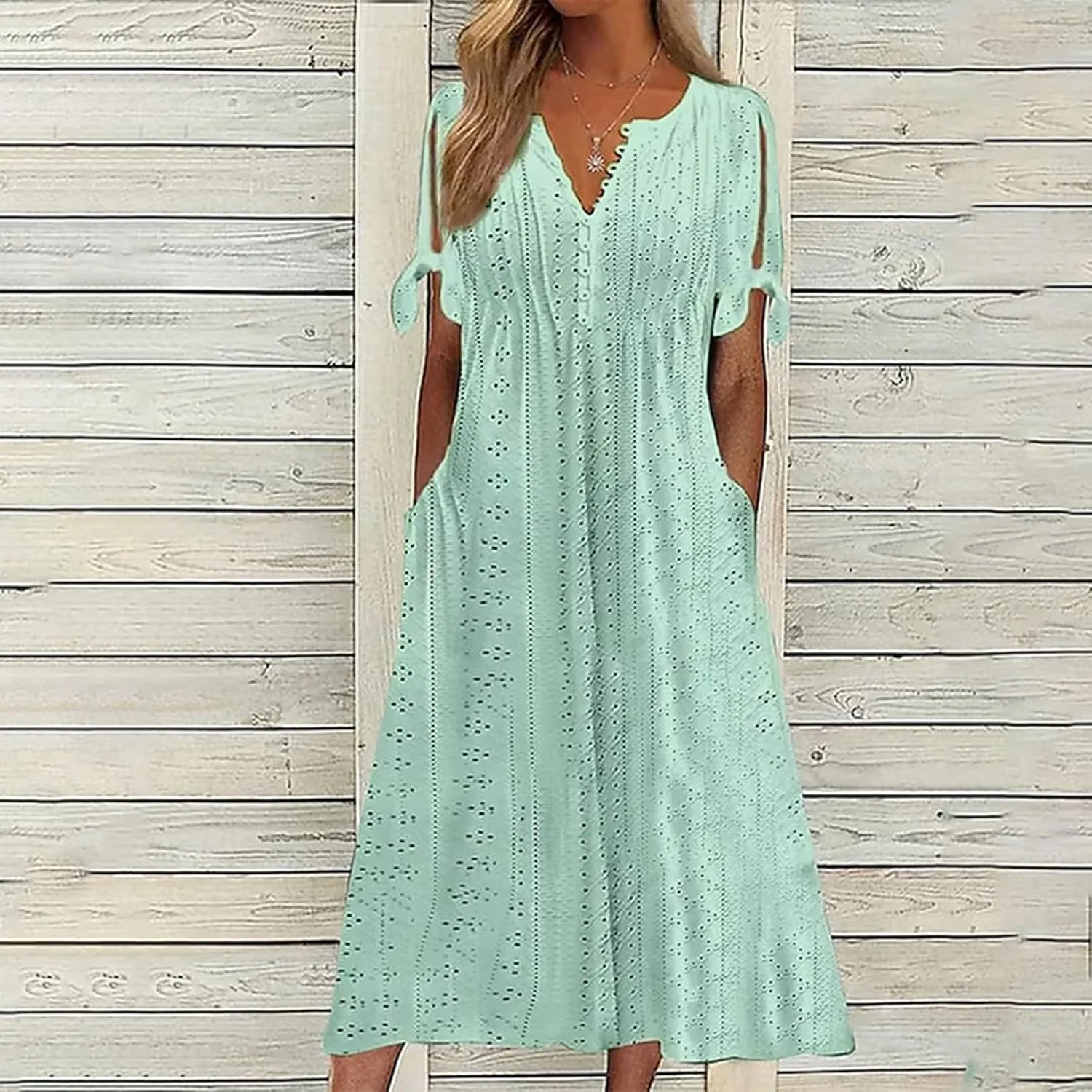 Summer Maxi Dresses for Women 2025 Trendy Short Sleeve Eyelet Tshirt Dress Casual Church Beach Vacation Sundress New