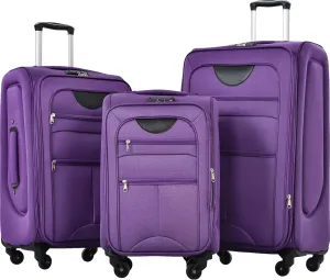 SVRCK Travel in Comfort with Expandable Softside Luggage Set, 3 Piece Spinner Suitcase with TSA Lock, Lightweight, Purple