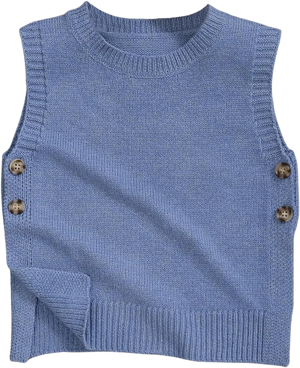 SweatyRocks Girl's Button Split Side Sweater Vest Crew Neck Sleeveless Knit Vest Tops