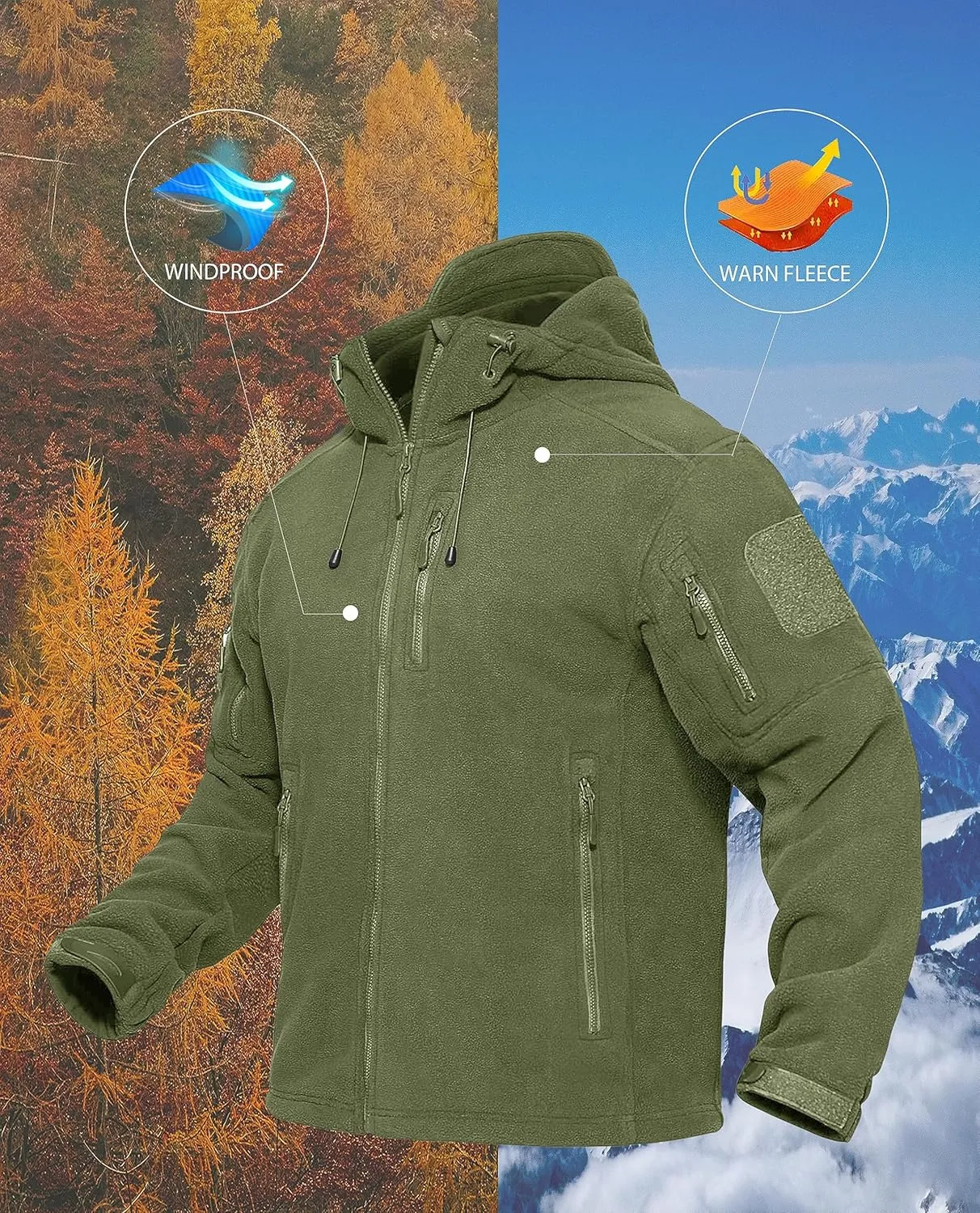 TACVASEN Men's Tactical Fleece Jacket Heavyweight Military Hoodie with 6 Pockets Winter Warm Coats Windproof Outdoor