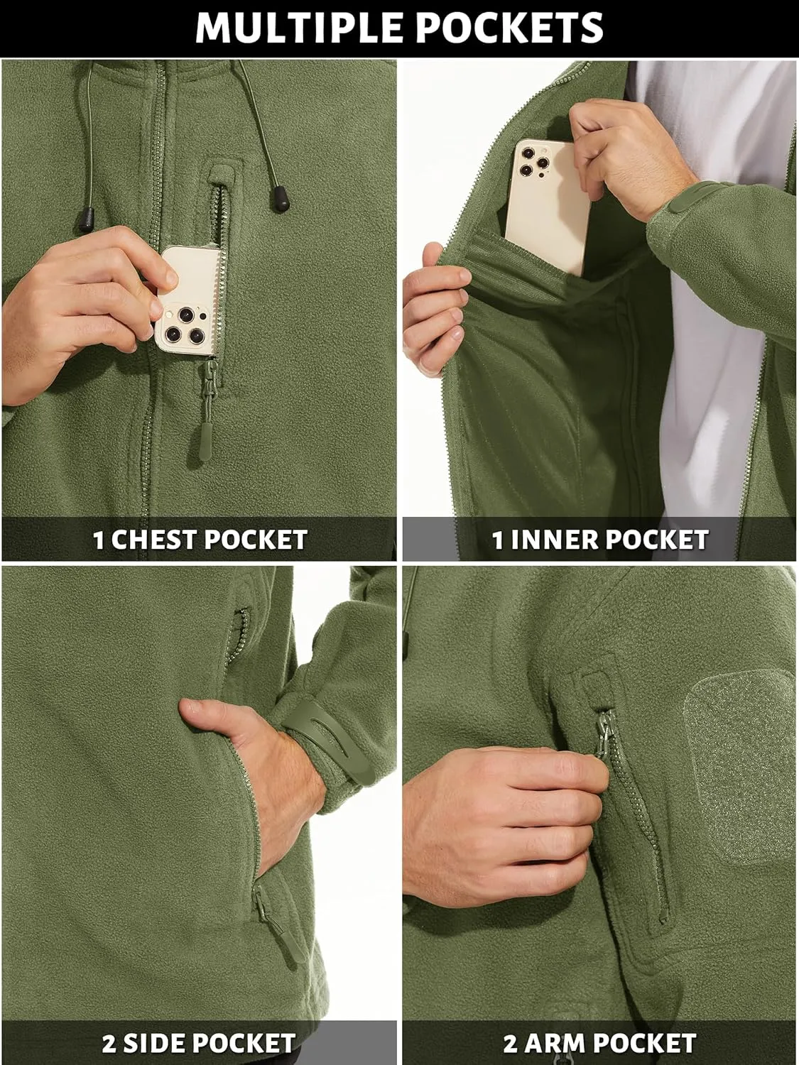 TACVASEN Men's Tactical Fleece Jacket Heavyweight Military Hoodie with 6 Pockets Winter Warm Coats Windproof Outdoor