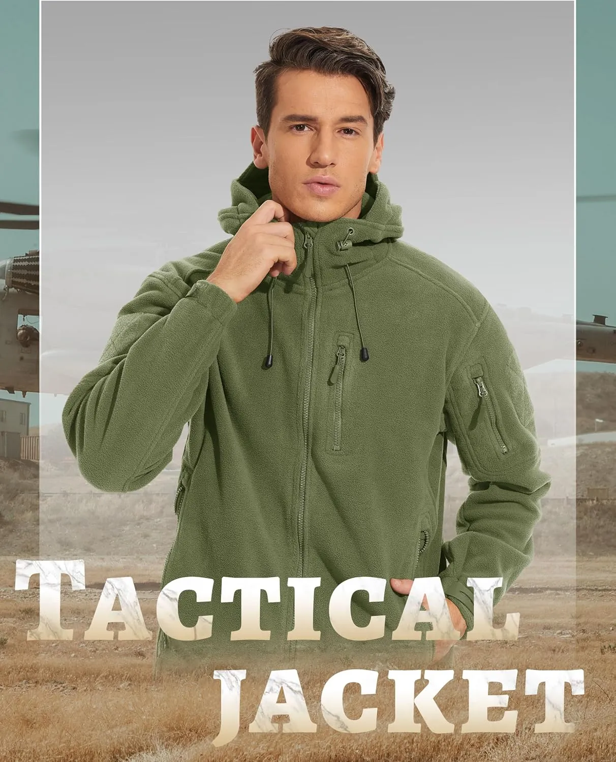 TACVASEN Men's Tactical Fleece Jacket Heavyweight Military Hoodie with 6 Pockets Winter Warm Coats Windproof Outdoor