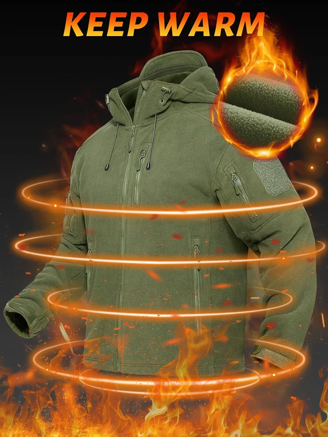 TACVASEN Men's Tactical Fleece Jacket Heavyweight Military Hoodie with 6 Pockets Winter Warm Coats Windproof Outdoor