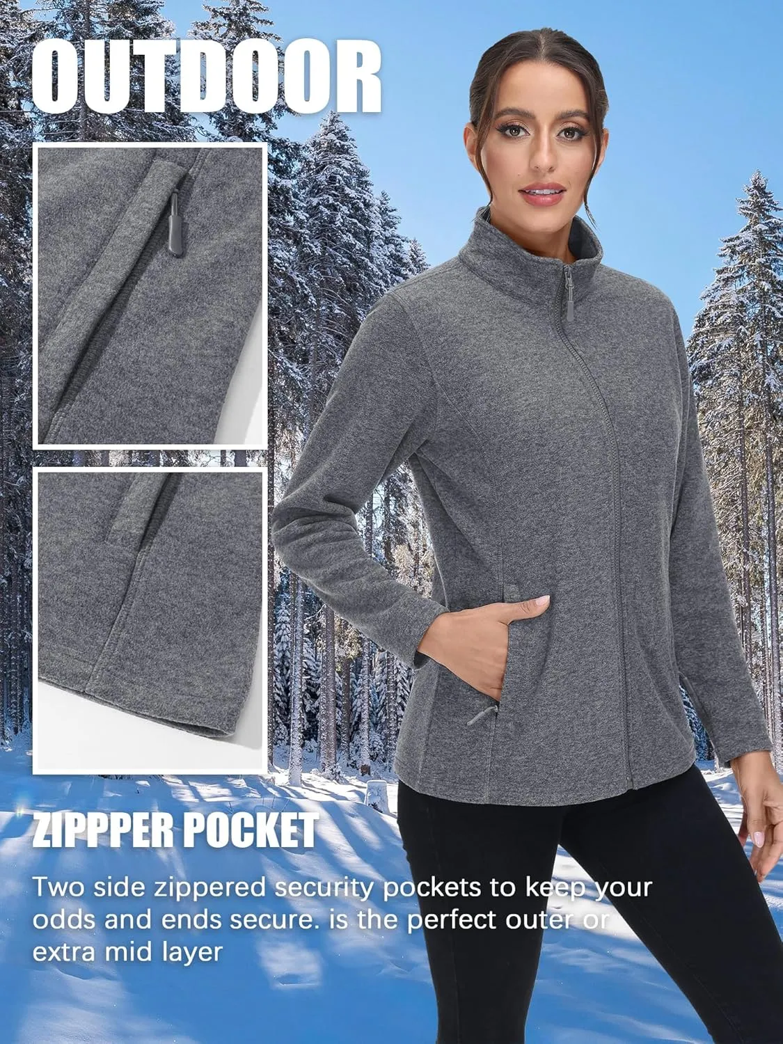 TACVASEN Women's Full Zip Fleece Jacket Lightweight Jacket Womens Winter Warm Coats with 2 Zipper Pockets