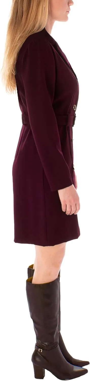 Taylor Women's Long Sleeve Collared Button Blazer Dress with Belt