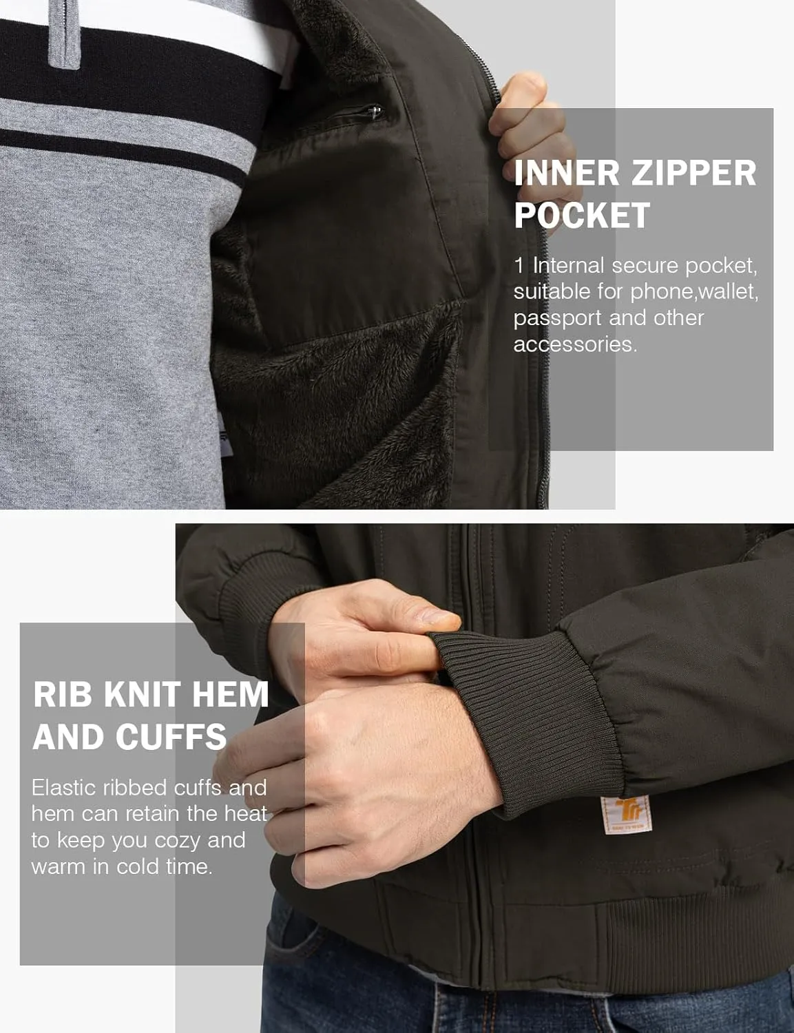 TBMPOY Men's Winter Jackets Hooded Work Cotton FLeece Lined Duck Coats Flannel Active Workwear Coat