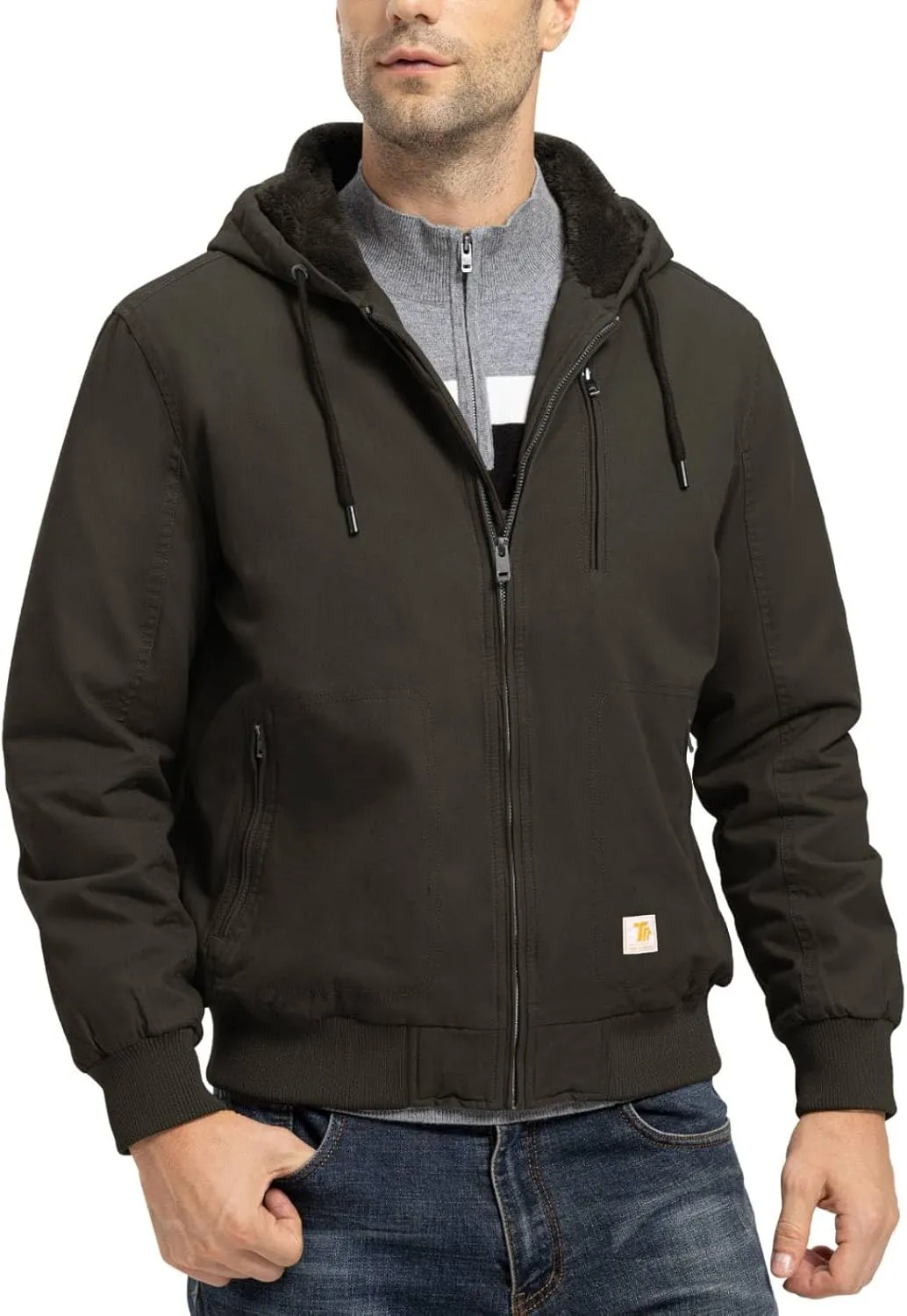 TBMPOY Men's Winter Jackets Hooded Work Cotton FLeece Lined Duck Coats Flannel Active Workwear Coat