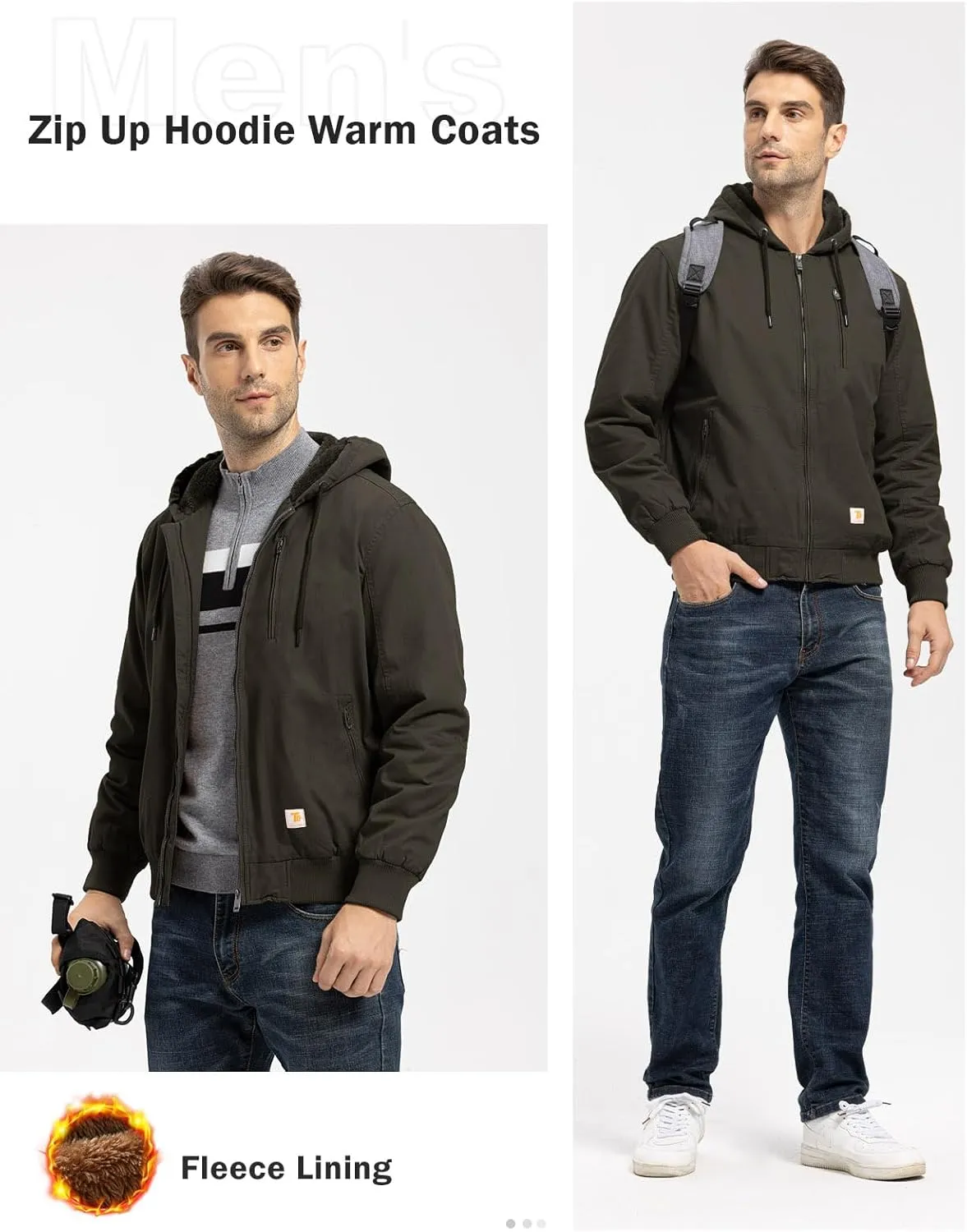 TBMPOY Men's Winter Jackets Hooded Work Cotton FLeece Lined Duck Coats Flannel Active Workwear Coat