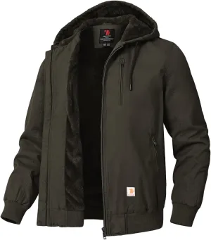 TBMPOY Men's Winter Jackets Hooded Work Cotton FLeece Lined Duck Coats Flannel Active Workwear Coat