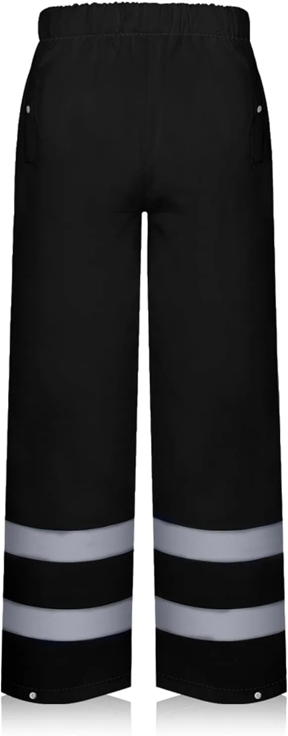 TCCFCCT High Vis Rain Pants Rain Suits for Men Waterproof, Hi Vis Rain Pants for Men Women with Hood, High Visibility Rain Gear Reflective for Safety Work & Outdoor Activities, S-M Black P