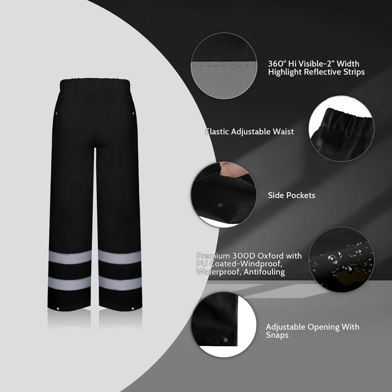 TCCFCCT High Vis Rain Pants Rain Suits for Men Waterproof, Hi Vis Rain Pants for Men Women with Hood, High Visibility Rain Gear Reflective for Safety Work & Outdoor Activities, S-M Black P