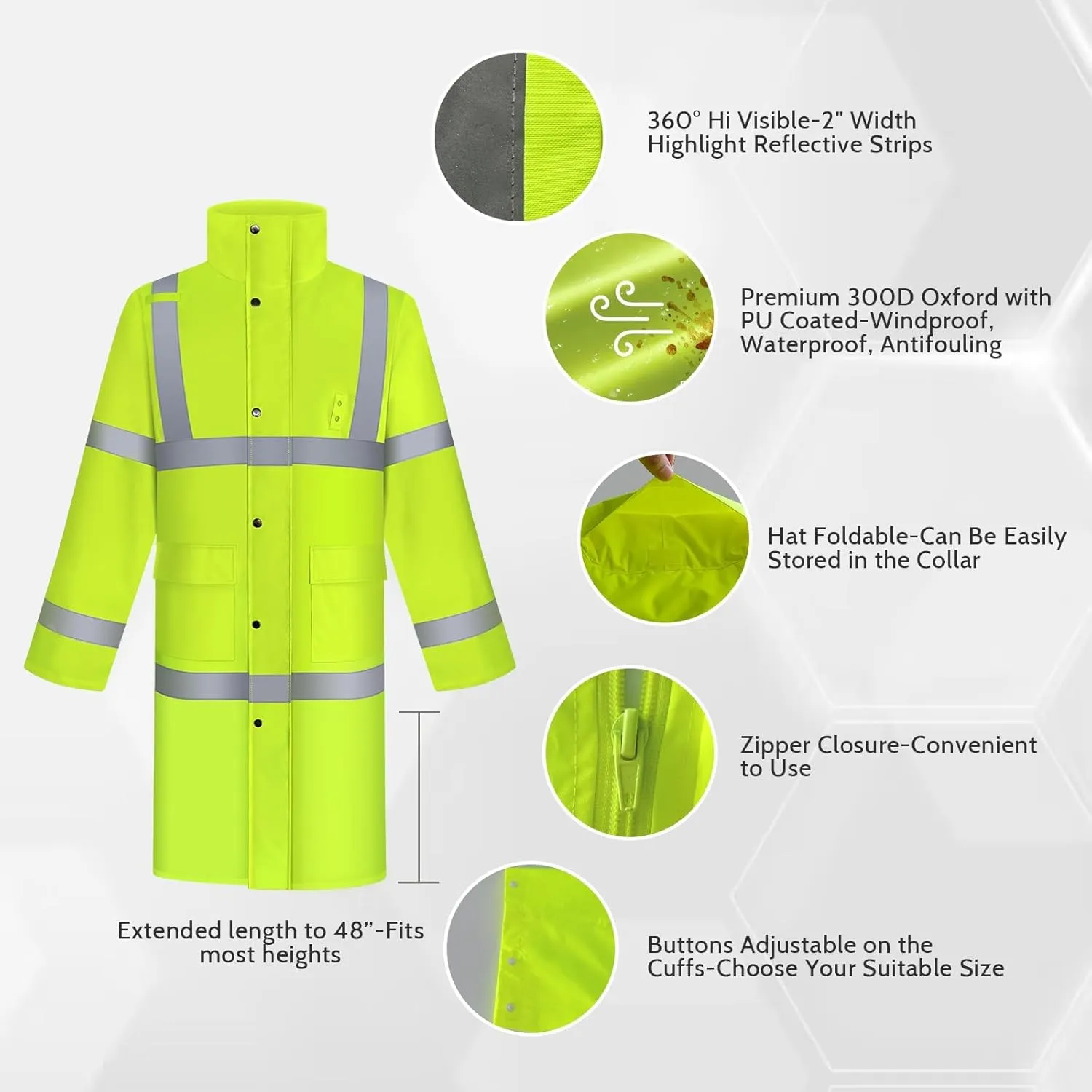 TCCFCCT Rain Coats for Men Hi Vis Rain Jacket Men with Hood, Heavy Duty Rain Suits for Men Waterproof, Long Safety Rain Gear for Men Women for Hiking Camping Outdoor Activities, M Yellow
