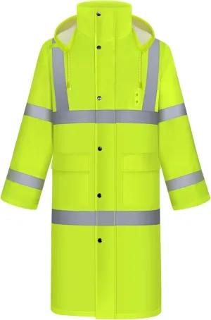 TCCFCCT Rain Coats for Men Hi Vis Rain Jacket Men with Hood, Heavy Duty Rain Suits for Men Waterproof, Long Safety Rain Gear for Men Women for Hiking Camping Outdoor Activities, M Yellow